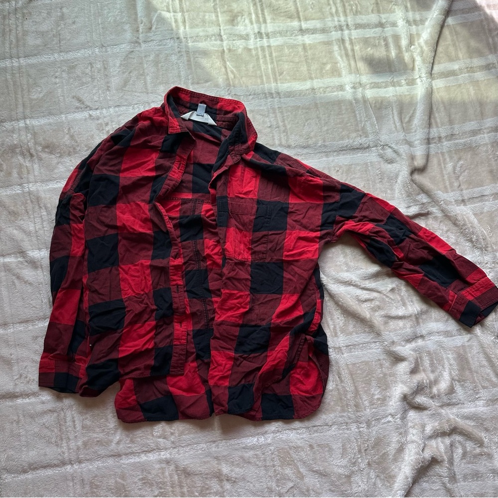Red and Black Plaid Button-Up Shirt